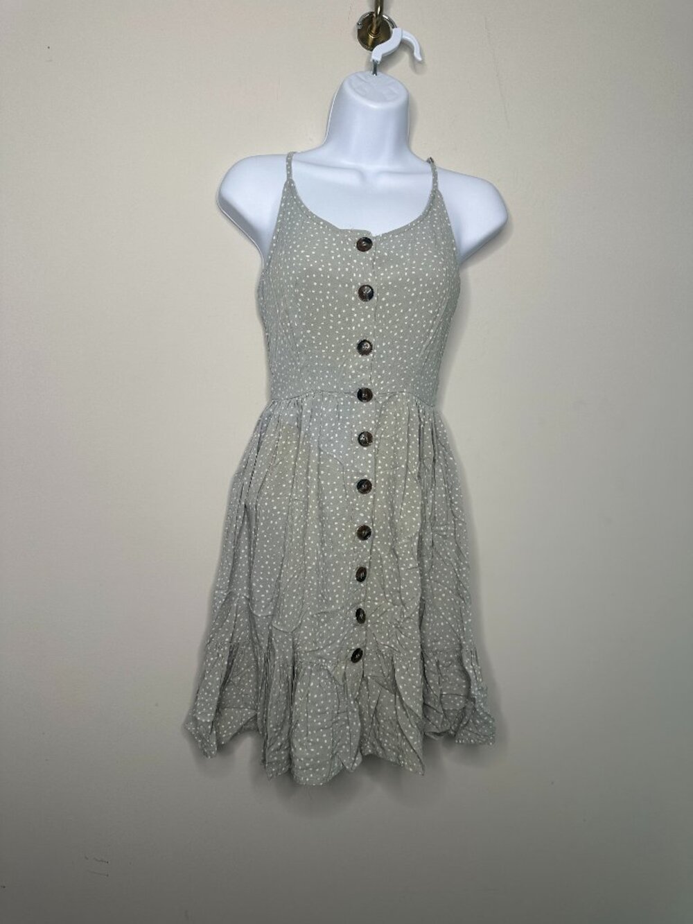 Japna Sage Green Button-Front Polka Dot Mini Sundress Women's XS